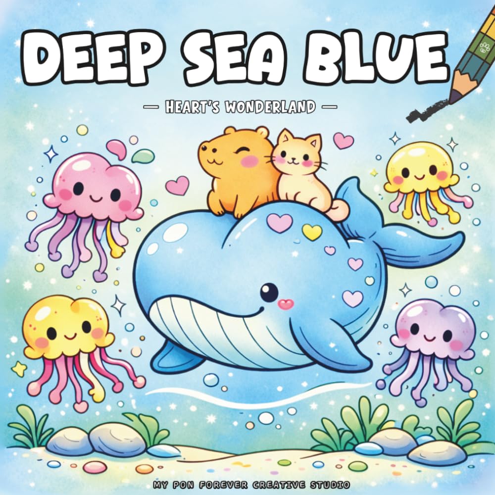 Deep Sea Blue: Coloring Book for Adults and Kids, Bold and Easy Designs for Relaxation: 45+ Adorable Sea Life Illustrations of Turtles, Dolphins & ... Progress Challenge for Mindful Relaxation