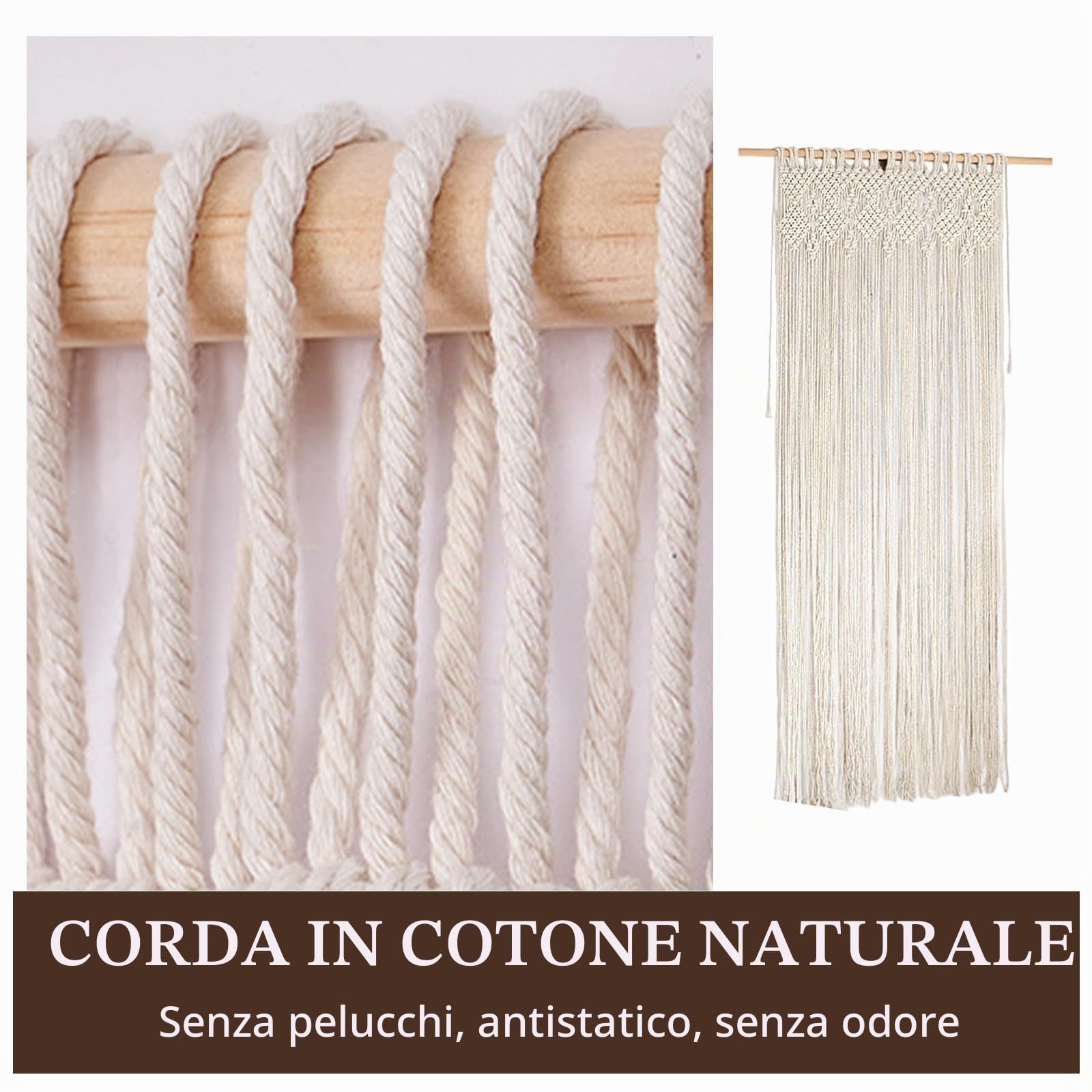 OUGPIU Tenda in Macramè Bohémien 80x200cm Tenda per Porte Boho Fatta a Mano in Cotone,Tende per Finestre Decorazioni per Matrimonio Soggiorno Parete,Divisori per Stanze