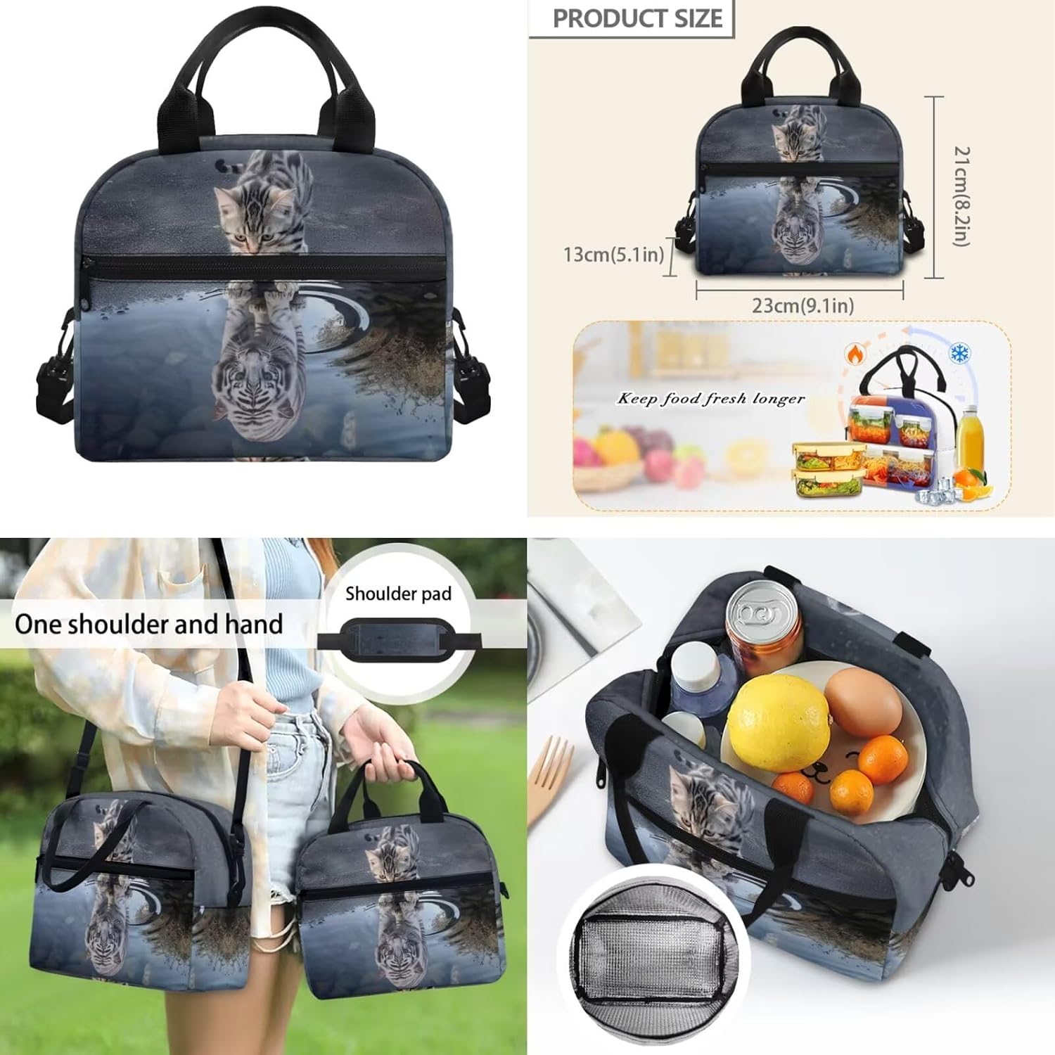 ZOUTAIRONG Tiger School Backpack for Kids 5 Piece Book Bags Casual Backpack with Lunch Bag Pencil Box Water Bottle Holder Book Cover for School Students image 4