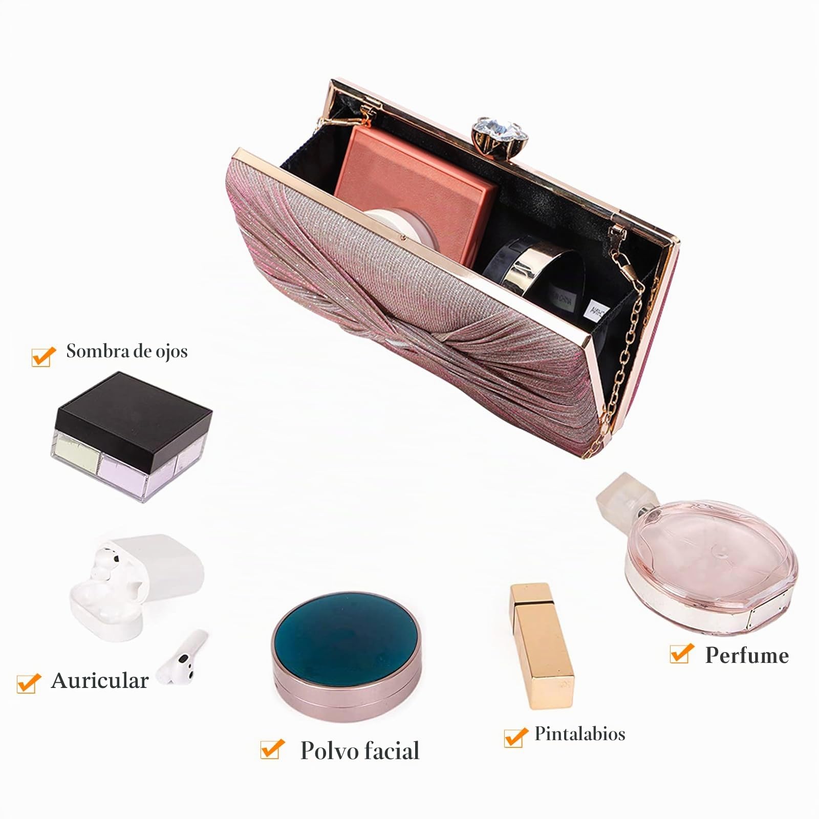 Bolsa de Noche para Mujer Lentejuelas Clutch Diamantes de Imitación Bolso de Fiesta Bolso de Boda Bolsa de Cadena Elegante Bolso de Hombro para Banquete Boda Fiesta de Graduación Champán