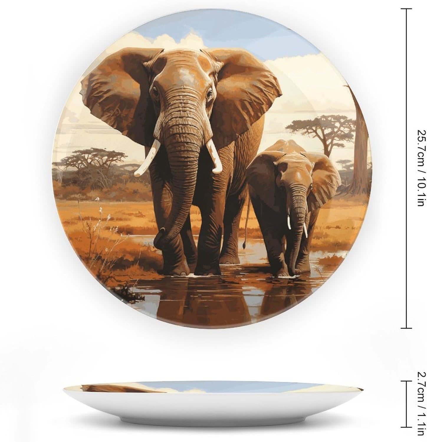 Bone China Decorative Plates Elephant Family Ceramic Decorative Plate Wall Decor with Display Stand Ceramic Ornaments for Wall Hanging Decoration
