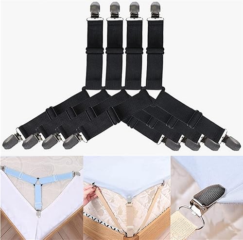 Miniatura 5 de 8 correas para sábanas  Correas ajustables triangulares elásticas para sábana bajera, clips de sábanas chapados en níquel de primera calidad para