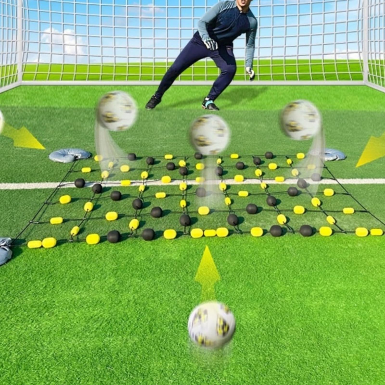 Goalie Training Rebounder Rete Telaio di Deflessione Struttura Autoportante Potente con Nodi Elastici Rete Materiale Acciaio Eva Nylon Adatto per