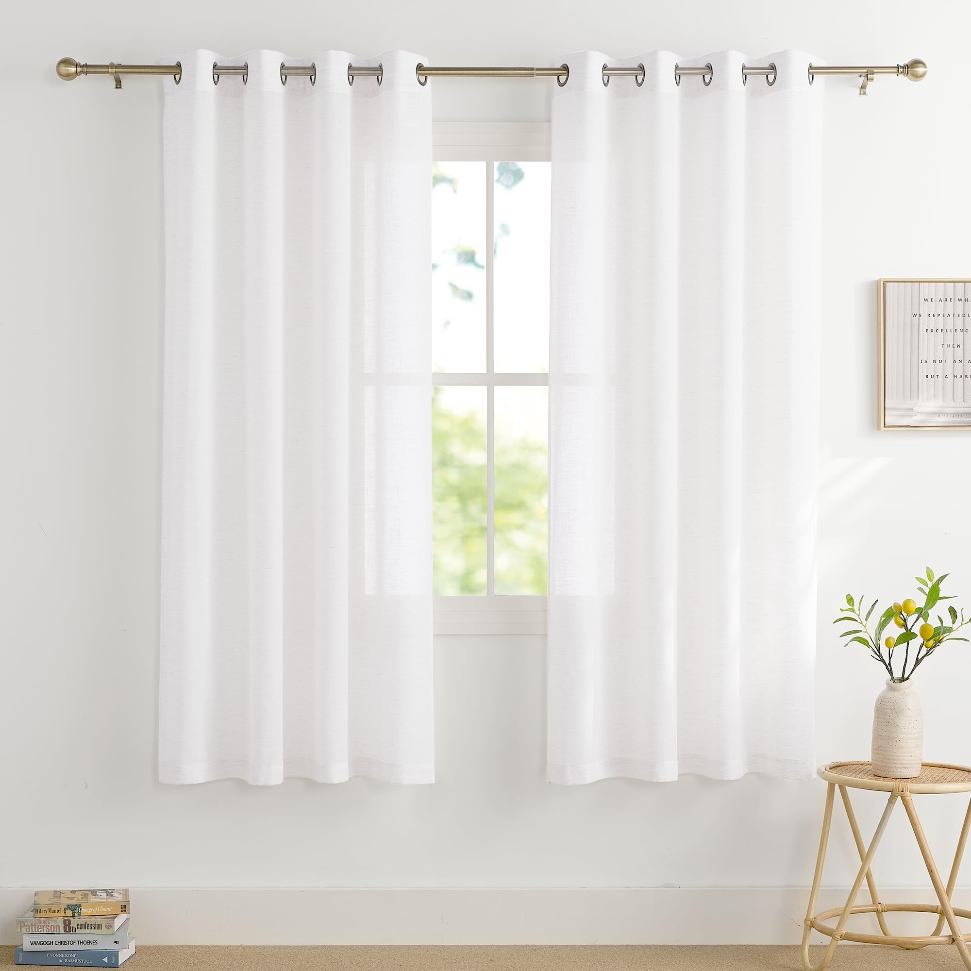PONY DANCE Super Soft Linen Look Voile Curtains for Kitchen/Living Room