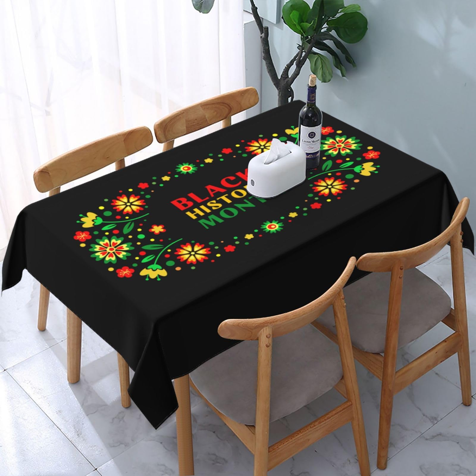JunHeArt Black History Month Tablecloth Rectangle Table Cover Washable Table Cloths Decor For Kitchen 54" X 72"