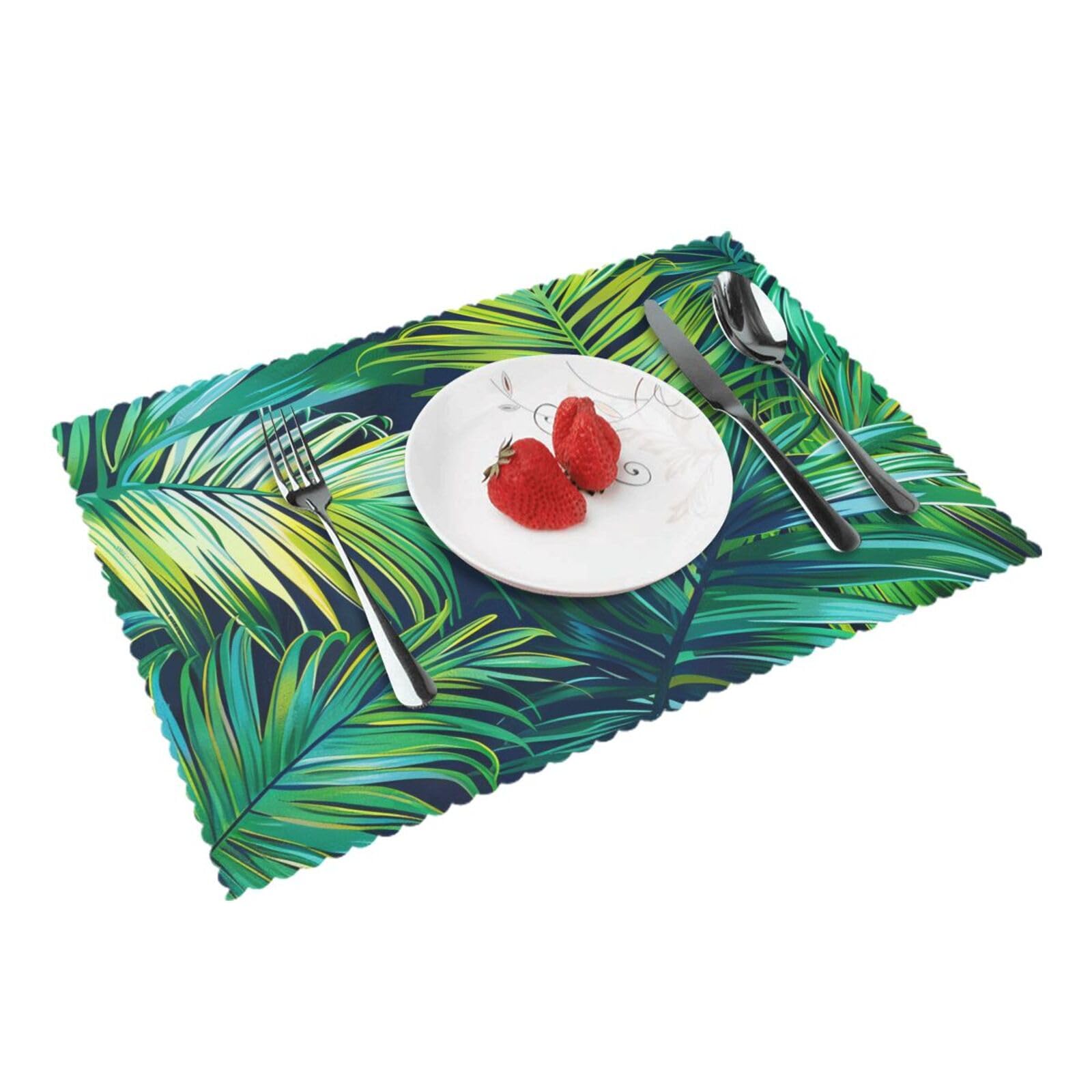 Tropical Palm Leaves Printed Placemat Heat Resistant Place Mats Set of 4 PCS Washable Kitchen Table Mats, 12x18 Inch