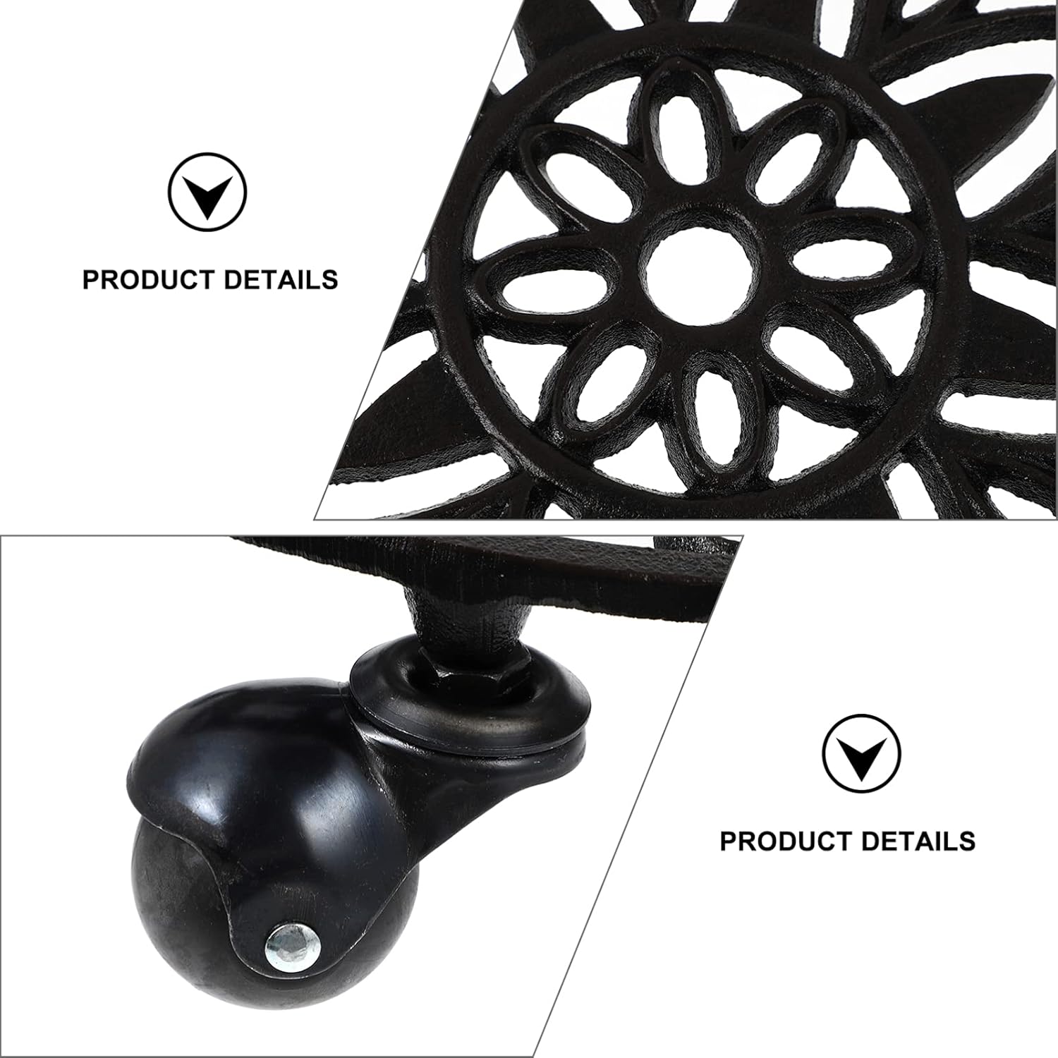 Garneck Movable Flowerpot Stand Heavy Duty Wheels Cast Iron Plant Trolley Removable Tray for Indoor and Outdoor Use Hollow Out Flowerpot Base Tray Sturdy and Practical