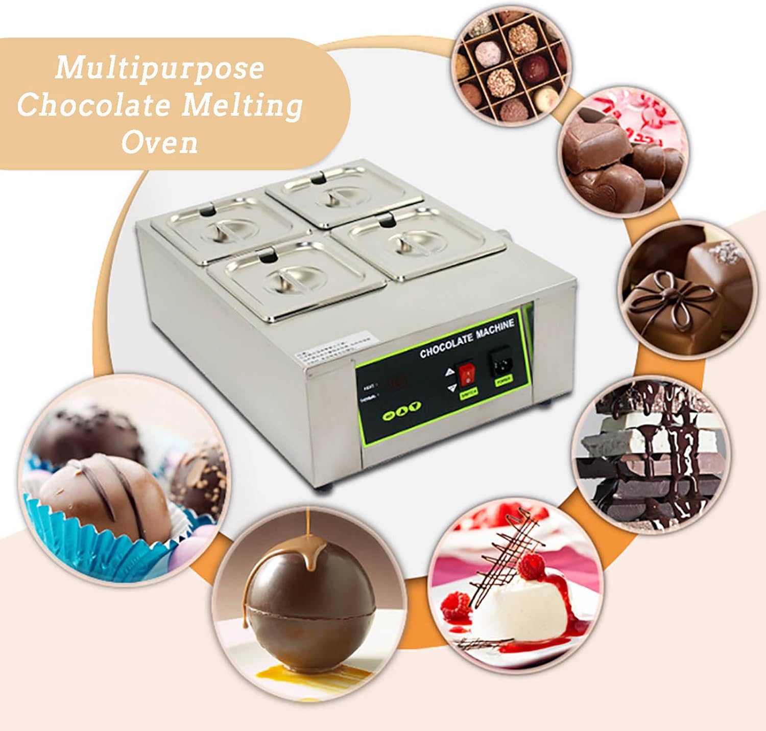 1000w Chocolate Melting Furnace, Commercial Candy Melting Furnace, 4 Tanks Chocolate Melting Pot,for Chocolate/Milk/Cream Melting and Heating