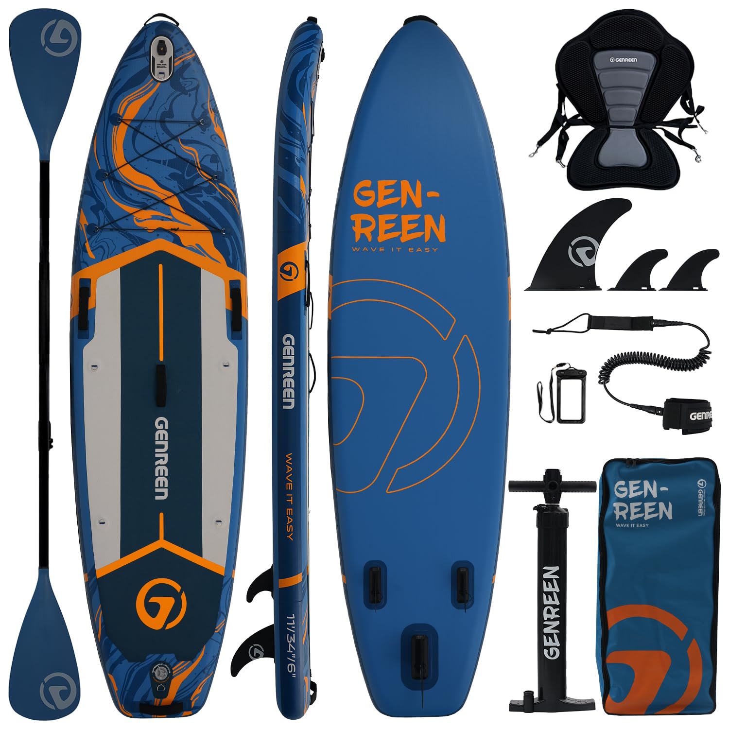 Tabla de surf de remo inflable, 11 x 33 pulgadas, extra ancha, con accesorios de SUP, soporte para cámara, tabla de SUP básica para todos los niveles de habilidad (azul océano con asiento de