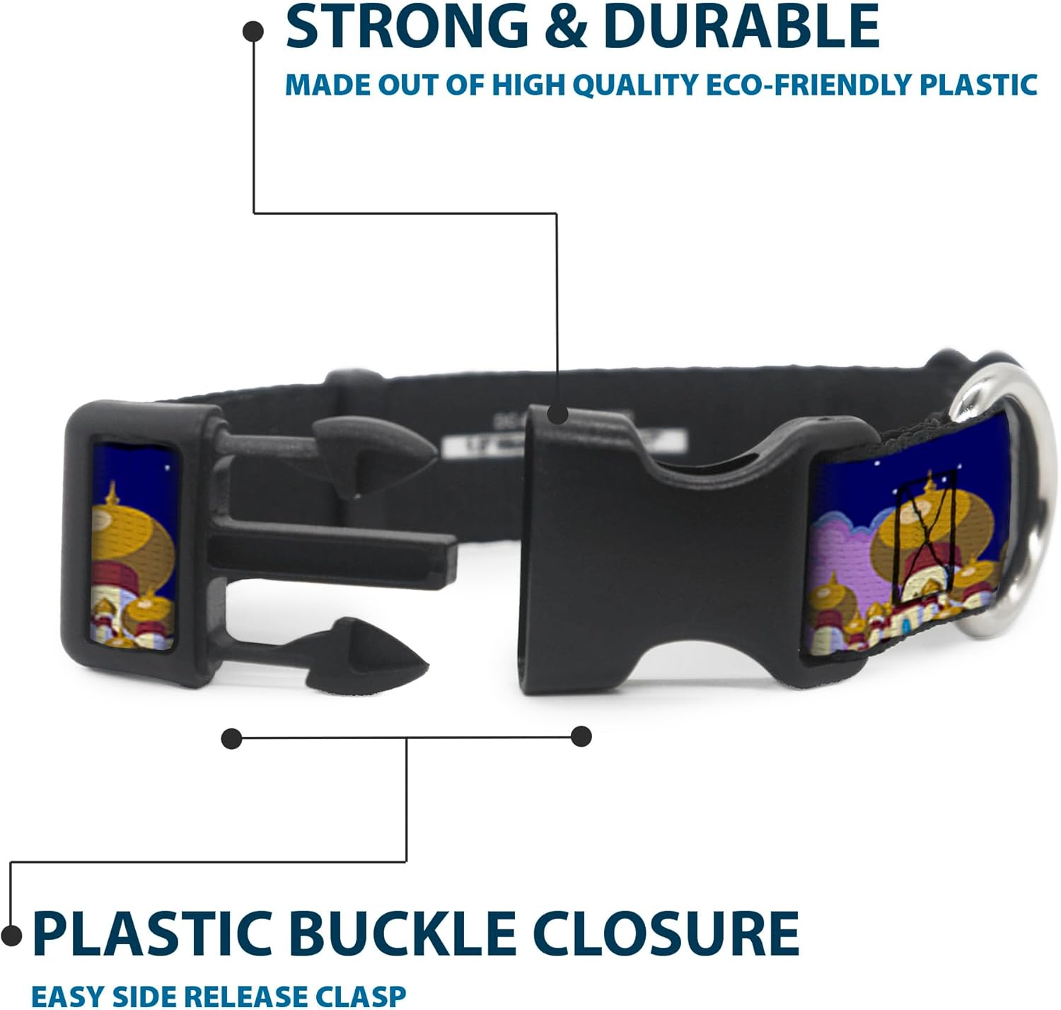Buckle-Down Aladdin & Jasmine Magic Carpet Ride Scenes Plastic Clip Collar, Wide Small/13-18"