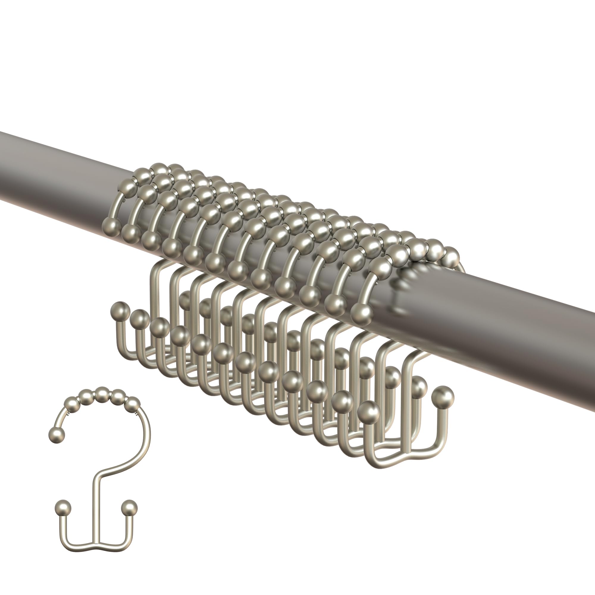 Shower Curtain Hooks - Color Up Premium Double Hook Shower Rings - Set of 12 - Stainless Steel (Brushed Nickel)