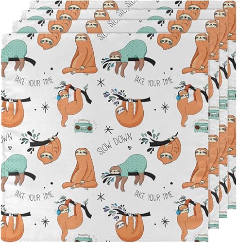 Miniatura 5 de Cloth Napkins Set of 6 Funny Sloth 20x20 Inch Cloth Napkins Cute Animal Sloth Washable Reusable Kitchen Dinner Napkins Table Decor for Wedding,