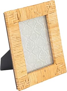 Creative Co-Op Handwoven Rattan Photo Frame, Natural(Holds 5" x 7" Photo)