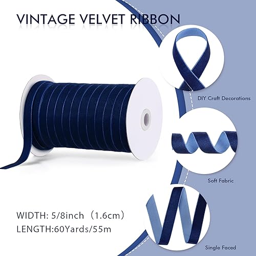 Miniatura 126 de Chuangdi 3/8 pulgadas, 60 yardas, cinta de terciopelo azul verde azulado de Navidad, cintas anchas de terciopelo vintage para adornos de árbol
