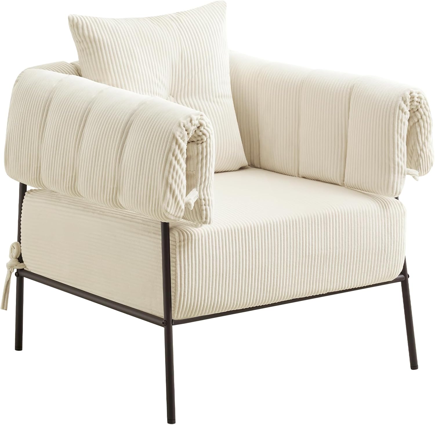 Furniliving Modern Accent Chairs Comfy Chairs with Pillow Lounge Chair Reading Chair for Living Room Upholstered Bedroom Arm Chair with Metal Frame, Armchair, Soft Cushion, Corduroy, Beige