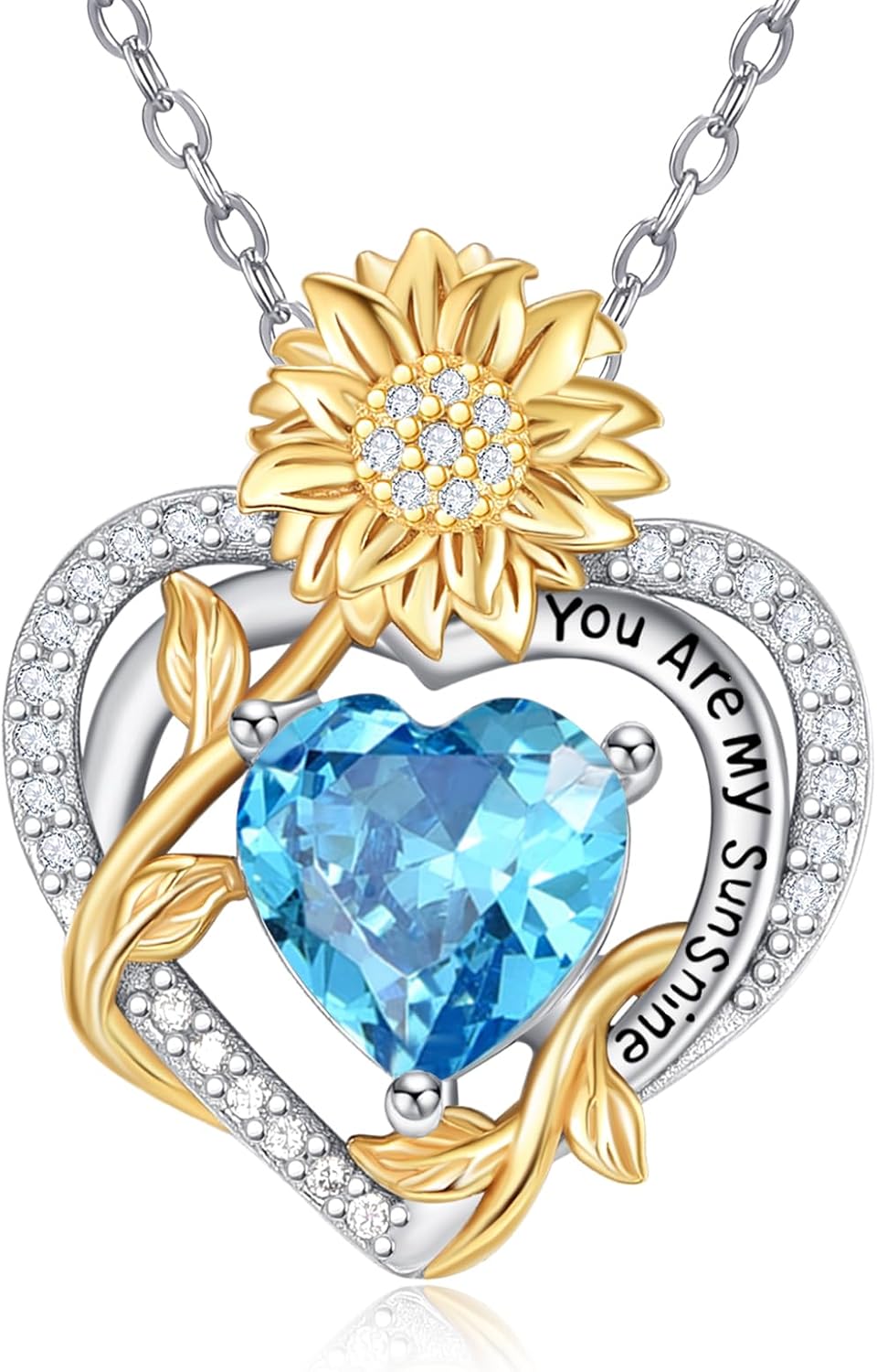 AENEAS Sunflower Necklaces for Women Sterling Silver You Are My Sunshine Necklace Sunflower Birthday Love Heart Mother's Day Gifts for Birthday Mothers Day Christmas Anniversary