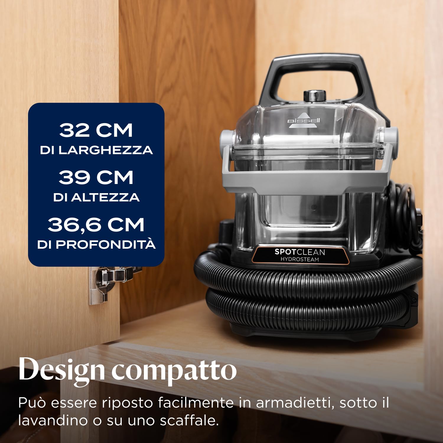 BISSELL SpotClean HydroSteam Lavatappeti 1000W 3689N | Pulitore a vapore con tecnologia HydroSteam, lava tappezzeria per tappeti, auto, divani, moquette, materassi