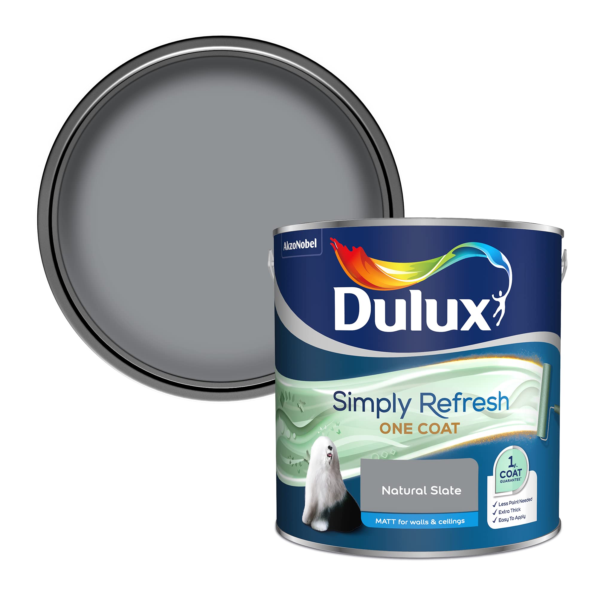 Dulux Simply Refresh Matt Emulsion Paint - Natural Slate - 2.5 l (Pack of 1), 5382881