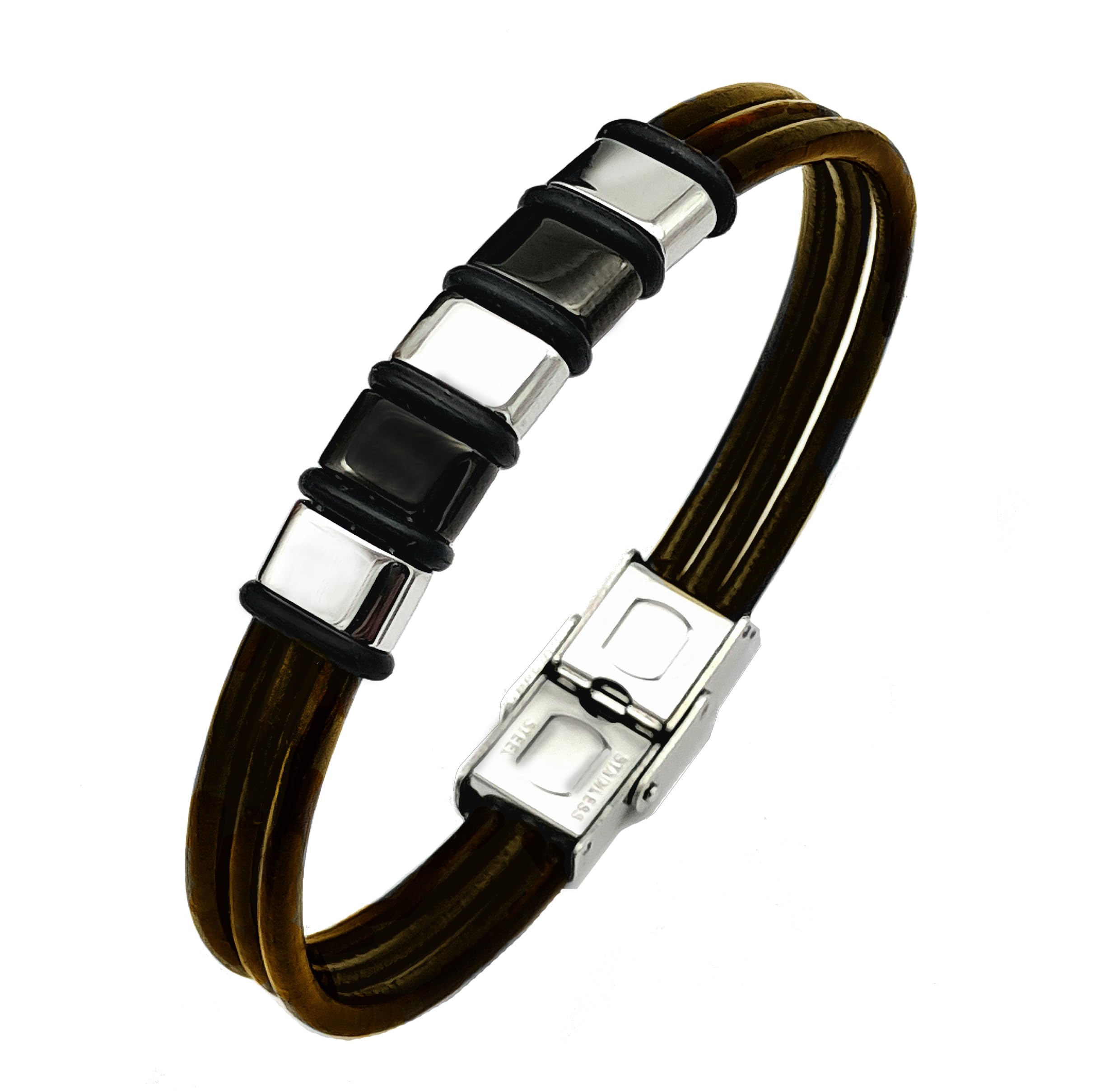 Ekonat- Pulsera hombre personalizada - Pulsera cuero hombre Personalizadas- Pulsera hombre acero inoxidable personalizada ajustable. CUERO DURADERO DE CALIDAD