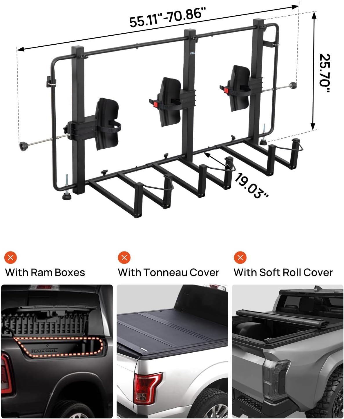 JOYTUTUS Truck Bed Bike Rack for Full Size Pickup, Truck Bed Bicycle Rack, Heavy Truck Bed Bike Mount Carrier, Anti-Wobble BedRack SportsRack, No Remove Tire