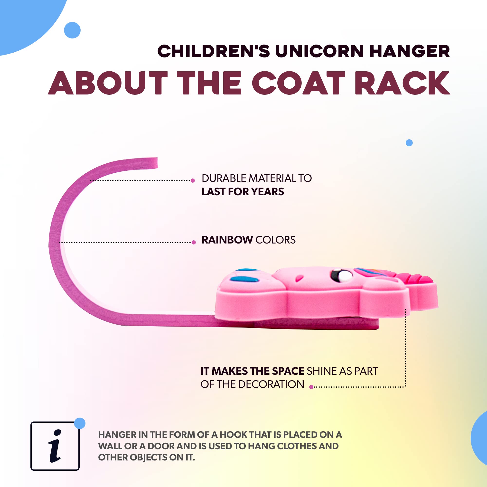 Appendini per bambini Unicorno Rosa 34x90 mm 4 Appendiabiti Attaccapanni