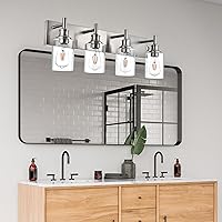 Vista 3 de 4 luces de tocador de baño, níquel cepillado, accesorios de iluminación de baño sobre espejo con vidrio transparente, aplique de pared industrial