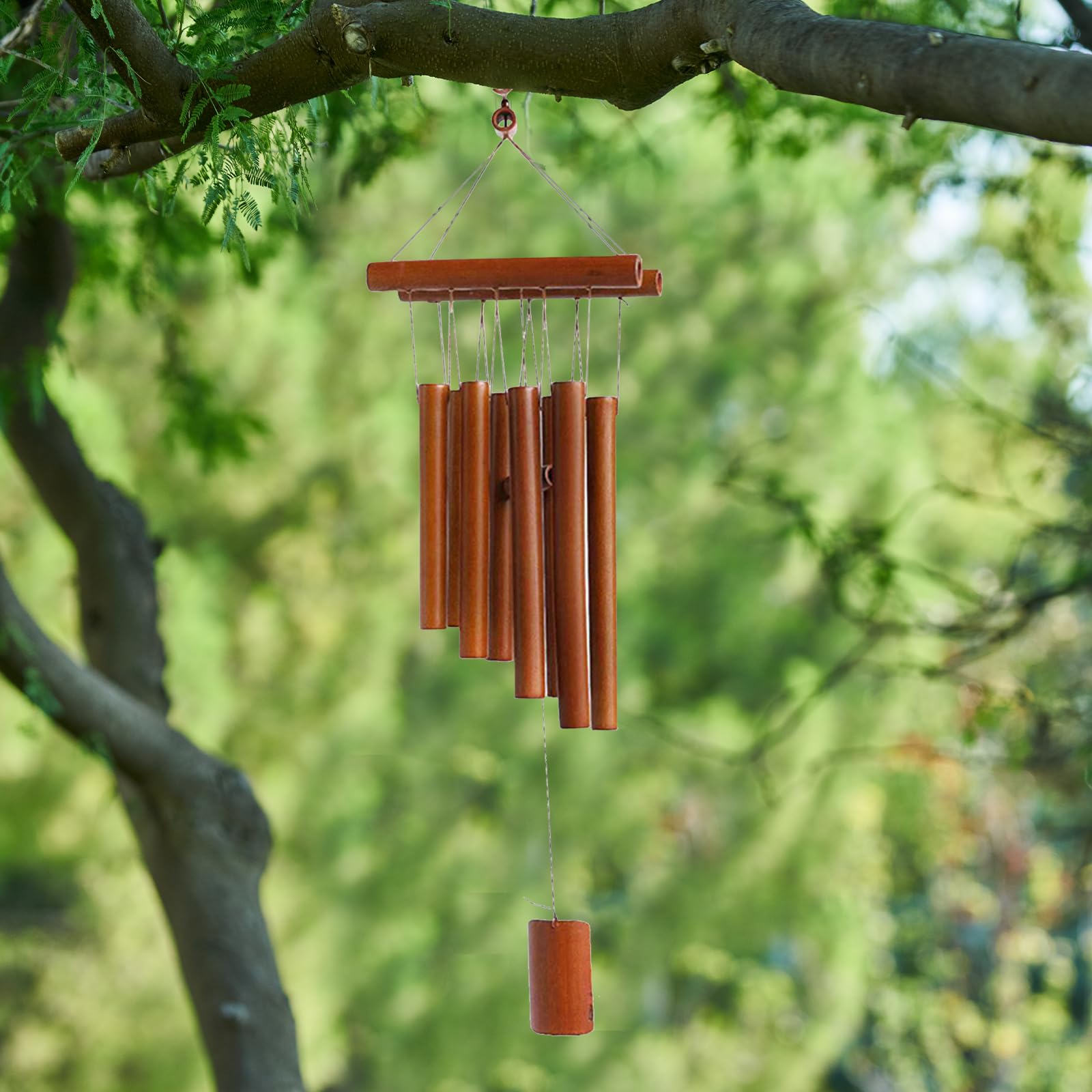 Campanillas de Viento, Campas de Viento de Bambú, Campanillas de Eólica Colgantes, Carrillón de Madera para Exteriores e Interiores, para Terraza, Jardín, Balcón, Patio, Color de la Madera