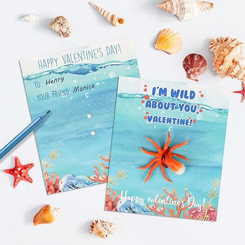 Miniatura 4 de Regalos del día de San Valentín para niños, paquete de 36 tarjetas del día de San Valentín con mini juguetes de animales marinos para niños, regalos