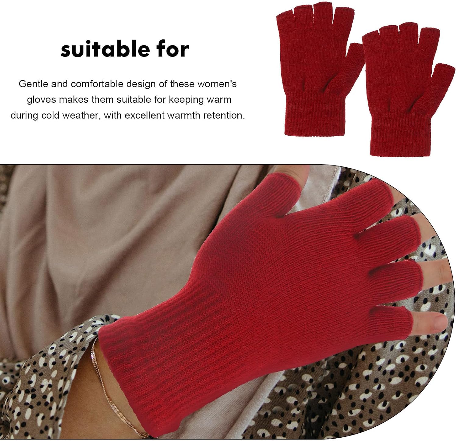 HOMSFOU 4 Pairs Women Fingerless Knitted Acrylic Gloves Cold Weather Warm Riding Gloves for Outdoor Use Black Burgundy Dark Charcoal Pale Gray