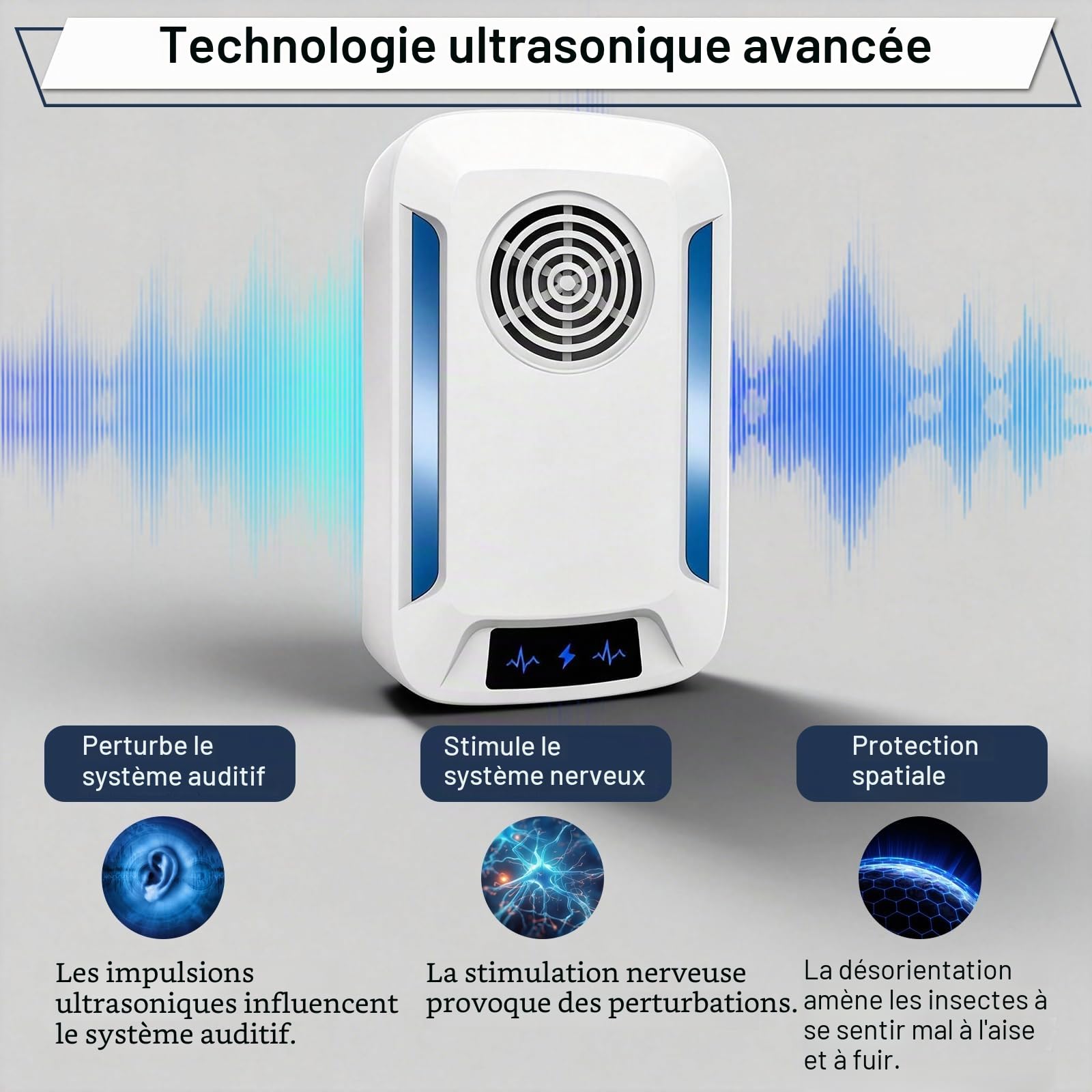 Ultrason Anti Moustique, 2 Pack Répulsif Ultrason Anti-Rongeurs Insectes, Intérieur Répulsif Efficace - Plug & Play, Fonctionnement Silencieux pour Chambre à Coucher, Salon et Bureau-100% Inoffensif
