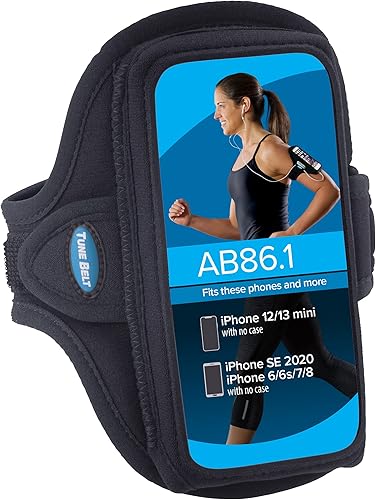 Miniatura 7 de Tune Belt AB86.1 Soporte de brazalete para teléfono celular para iPhone 13 Mini, 12 Mini y SE 2020 - Banda deportiva resistente al agua para correr