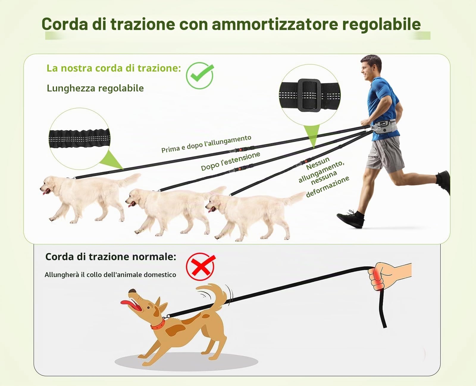Pecute Guinzaglio Mani Libere per Cani,Guinzaglio per Cani, Camminata, Allenamento, Escursionismo, Cintura in Vita Regolabile e Custodia per l'acqua, per Corsa, Jogging, Grigio Chiaro