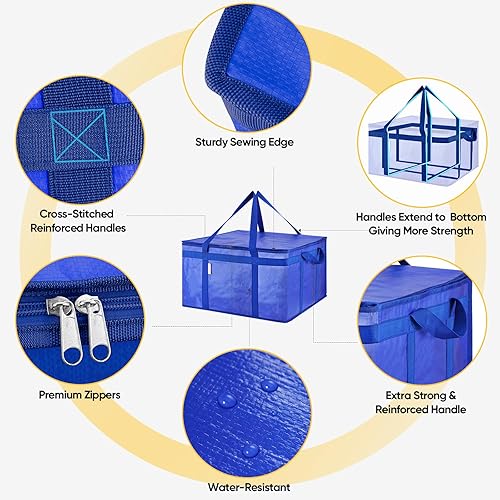 Miniatura 4 de BALEINE Bolsas aisladas reutilizables para comestibles, bolsa enfriadora plegable para comestibles, bolsa térmica grande resistente (XXL, azul