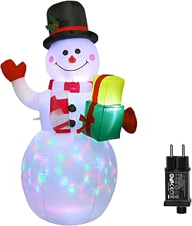 Weihnachten Aufblasbare Schneemann Dekoration, 1.5M Blow Up Schneemann Aufblasbare Weihnachtsdekoration mit Rotierenden LED-Lichtern für Xmas Party Indoor Outdoor Hof Garten Rasen Schnell