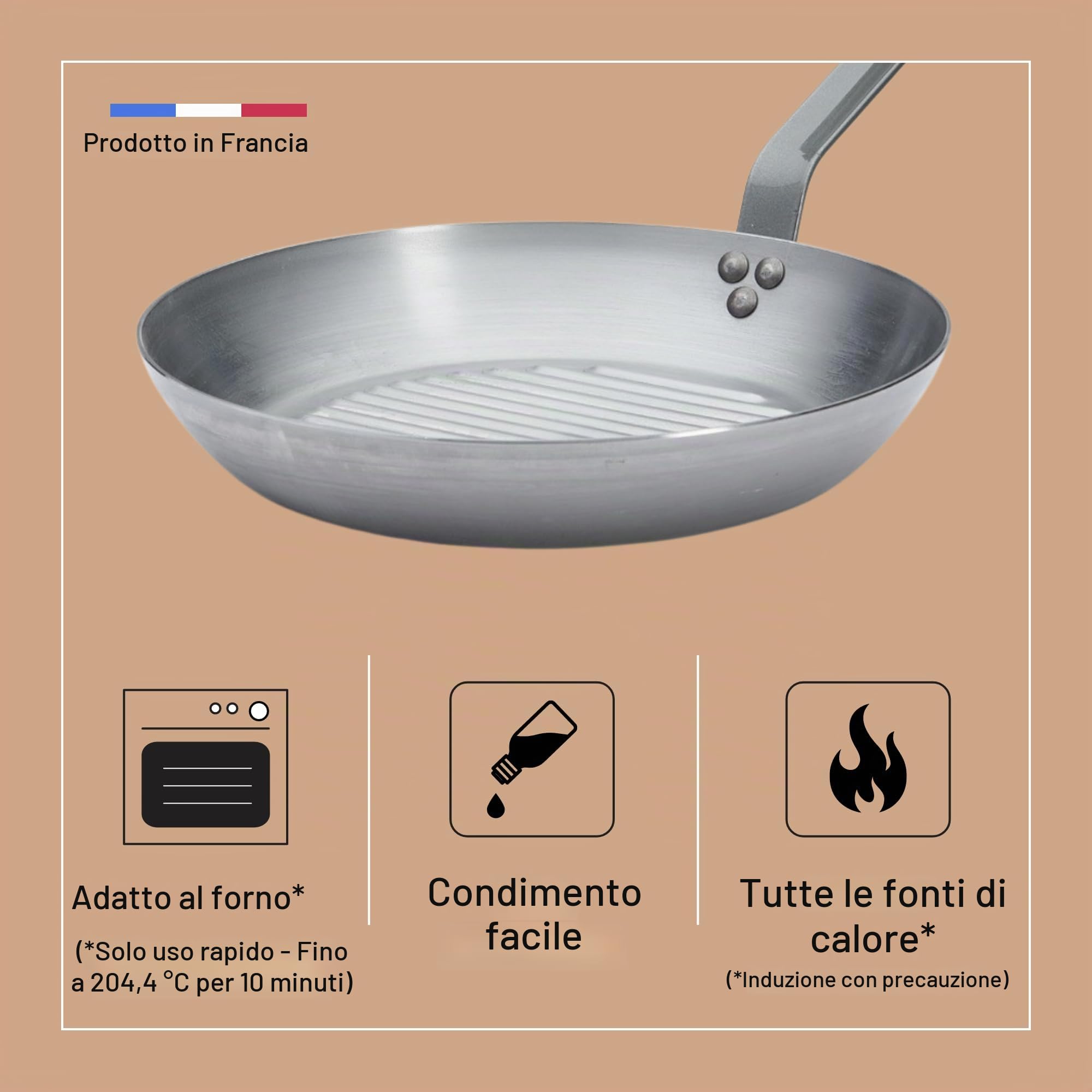 De Buyer DB5613-26 Mineral B Element Padella Grill D, 26 cm