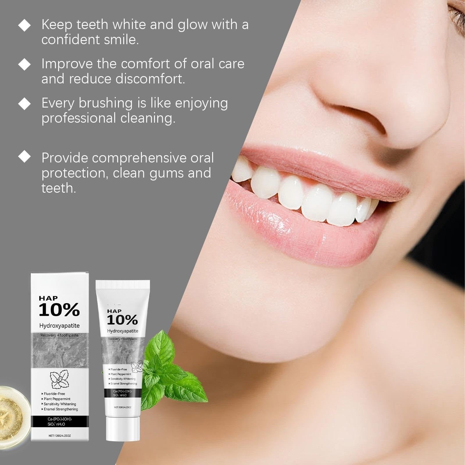 Dentifricio Rinforzante Avanzato For Smalto Con 10% HAP Menta Piperita Naturale Sbiancante Senza Fluoro Sensitive Care 120 G(3PCS)