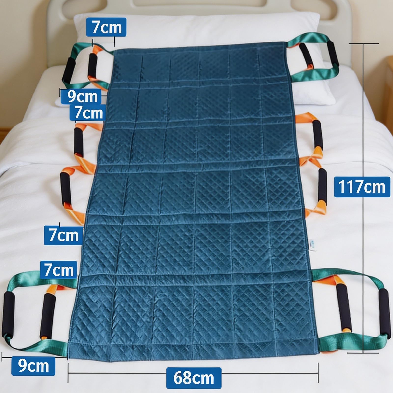 MObyat Almohadilla De Transferencia Y Posicionamiento De 80 * 140cm, Almohadilla De Transferencia Y Giro para Pacientes con Diseño De 12 Asas, Sábana De Posicionamiento Transpirable De 3 Capas