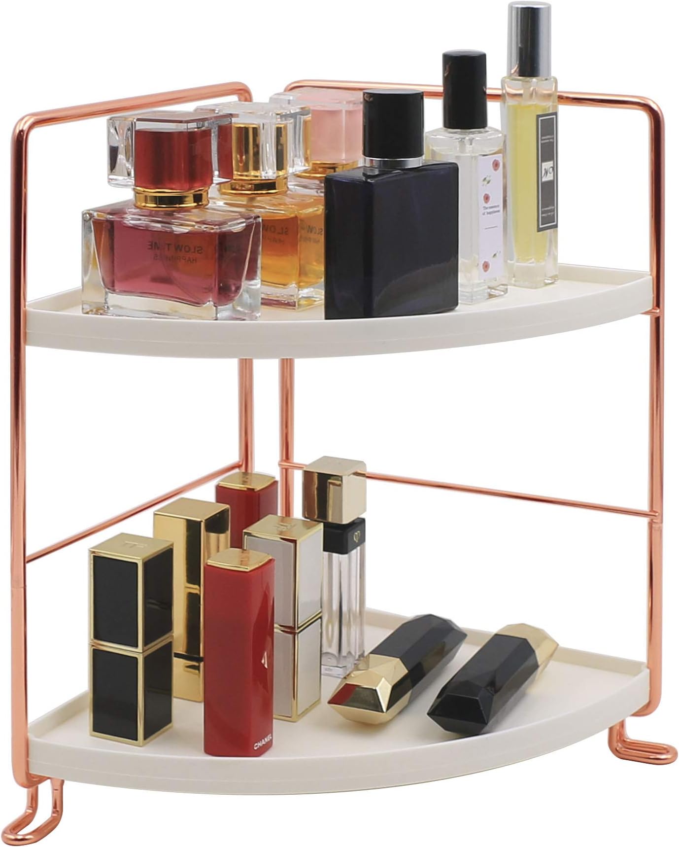 2-Tier Bathroom Countertop Organizer - Vanity Tray Cosmetic & Makeup Storage- Kitchen Spice Rack Standing Shelf - Corner Storage Shelf, Rose Gold