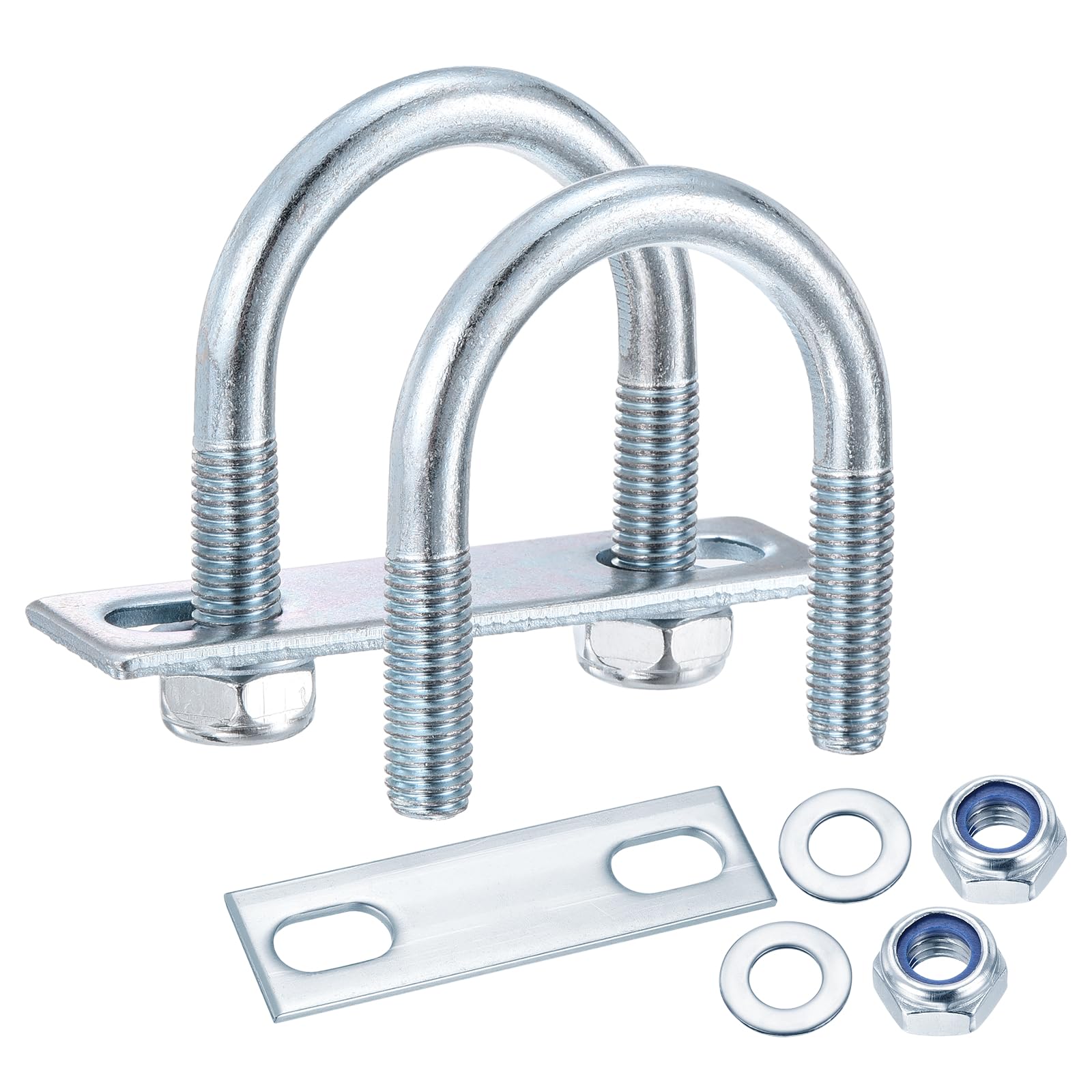 METALLIXITY U Bolts 4Set (M10x42x67mm), Round U Bolt Kits Carbon Steel with Nylon Lock Nut Washers Plates - for Construction, Pipe, Trailer, Automotive, Leaf Spring Fastener
