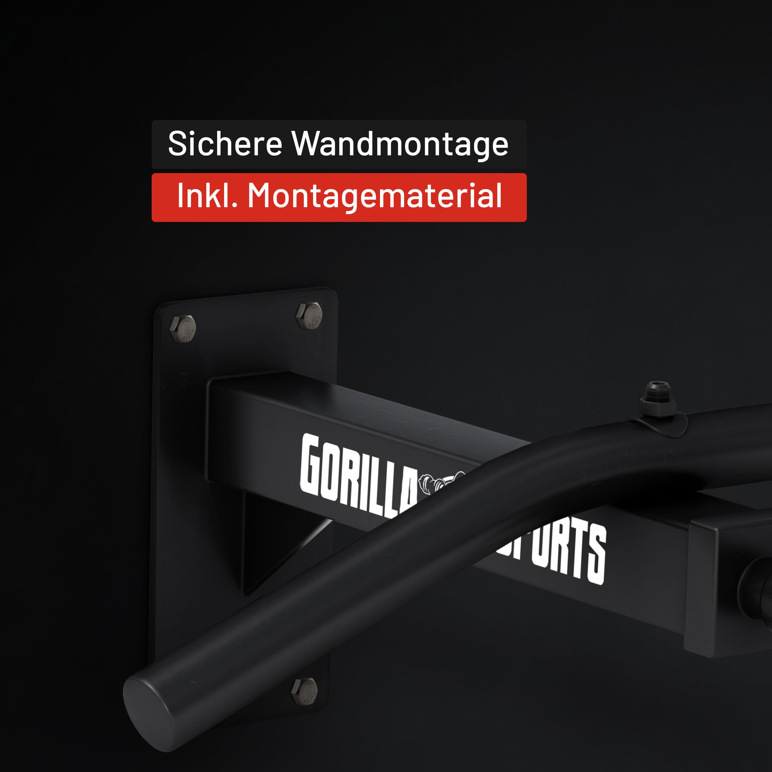 GORILLA SPORTS® Barra per Trazioni – per Parete, a Muro, Antiscivolo, con/senza Banda Resistenza, Max 350kg, Acciaio, Nero/Bianco – Pull Up Bar, Sbarra di Sollevamento, Multifunzione, Fasce Elastiche