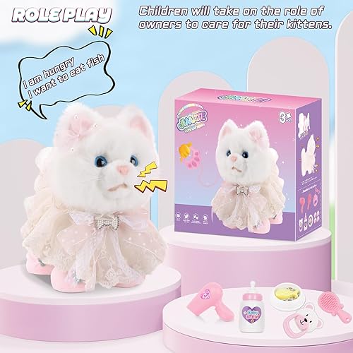 Miniatura 2 de Gato de juguete para niños, gato de control remoto controlado por voz y tacto con correa, juguete de gato que camina que puede caminar, maullido y