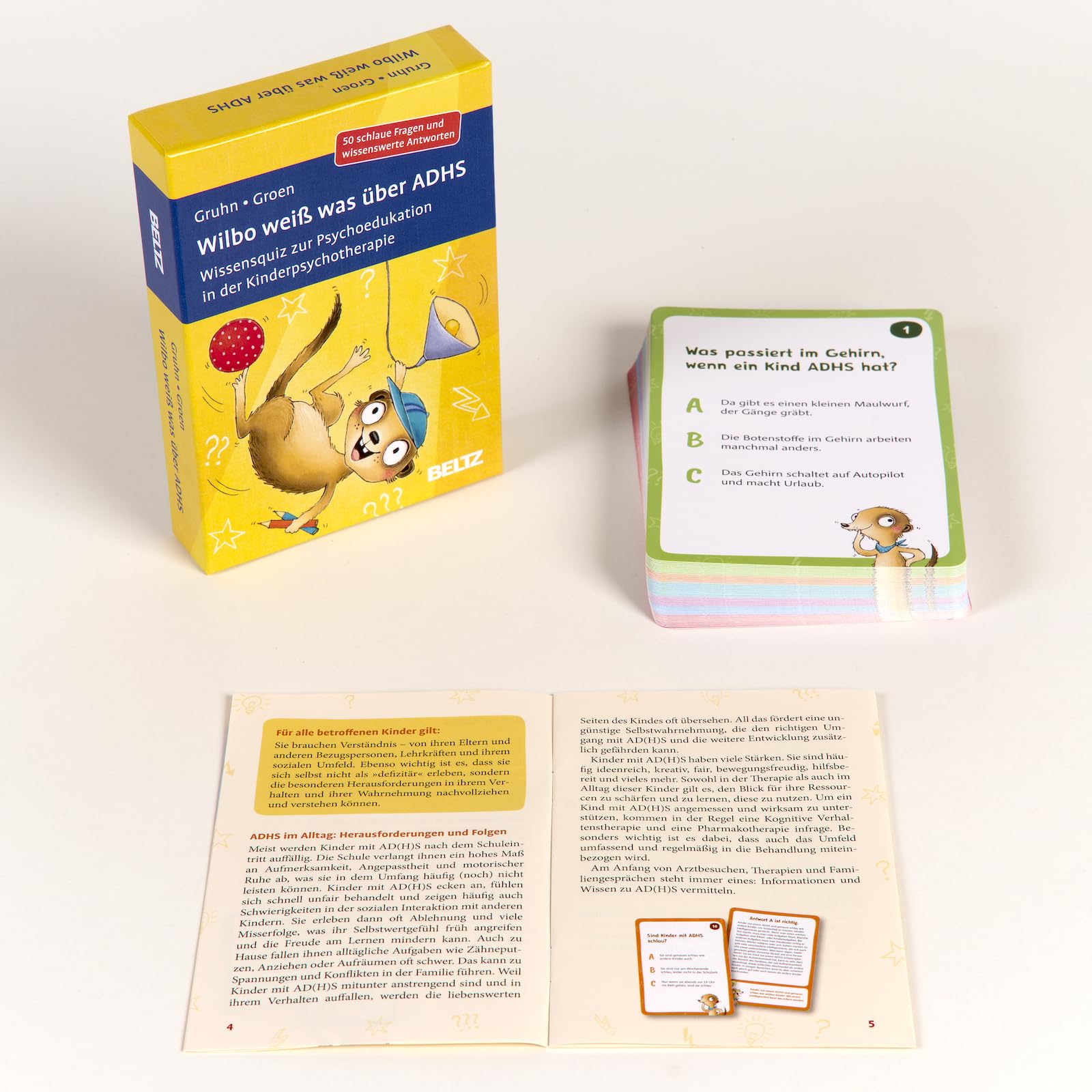 Wilbo weiß was über ADHS: Wissensquiz zur Psychoedukation in der Kinderpsychotherapie. 50 schlaue Fragen und wissenswerte Antworten. Mit 16-seitigem ... 9,8 x 14,3 cm (Beltz Therapiekarten)