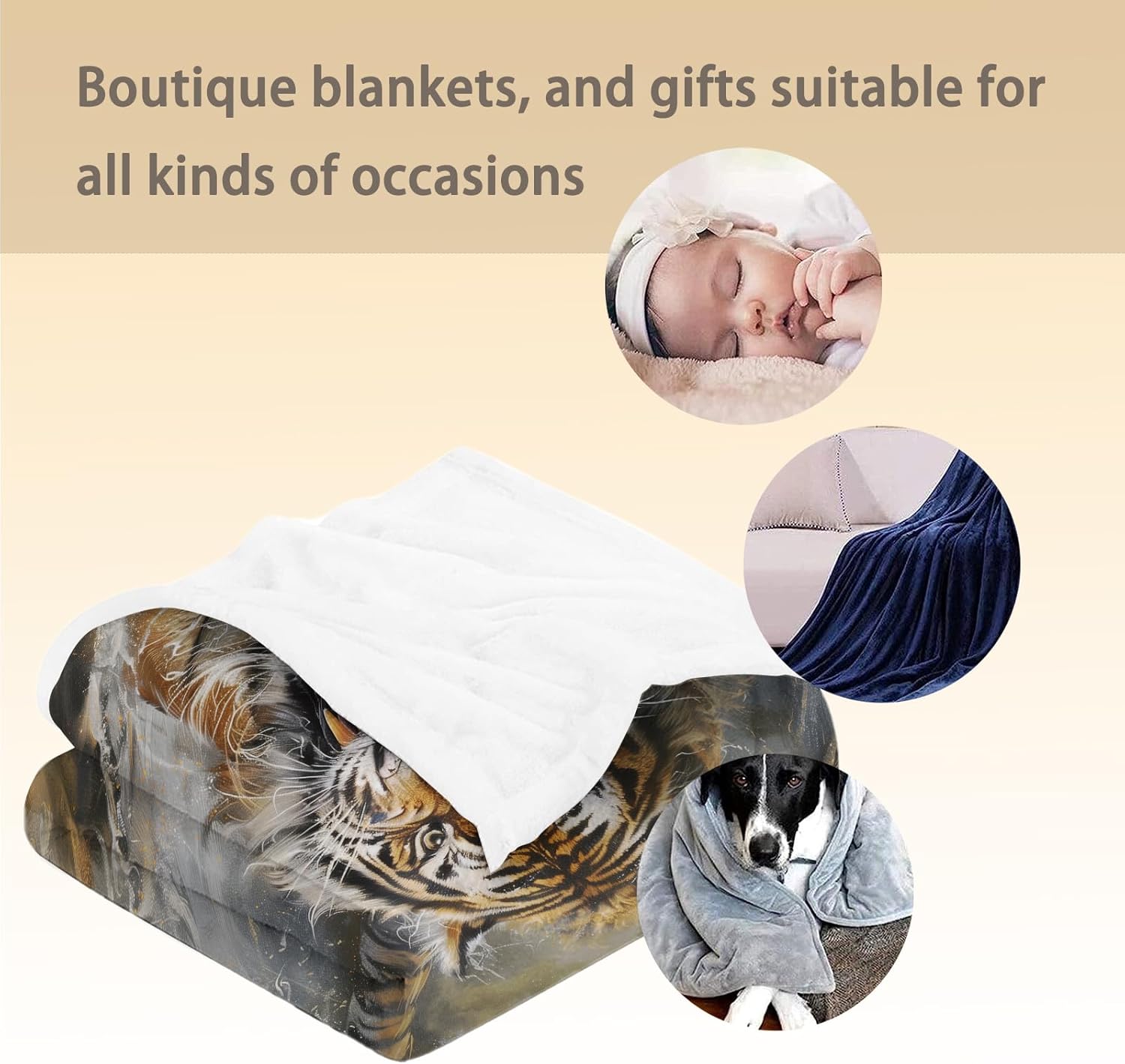 Artistic Tiger Blanket - Soft Cozy Lightweight Flannel Throw Blanket for Couch, Bed, Travel, Outdoor | Warm, Fluffy, Fuzzy Blankets for Adults Kids Men Boys 50×60 in