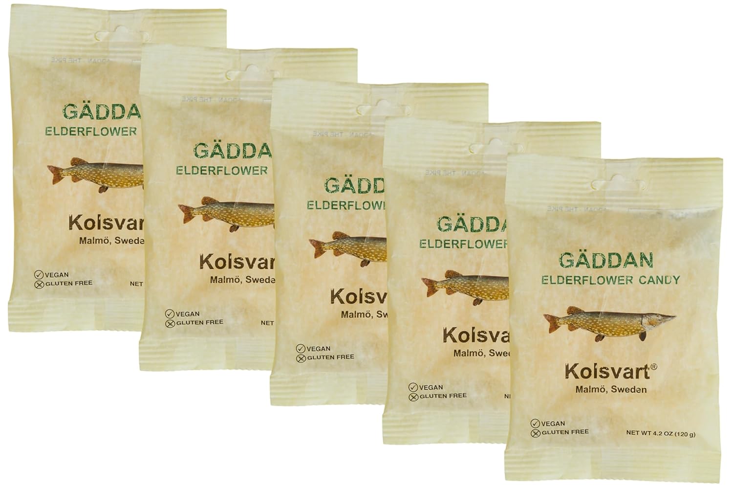 Kolsvart Elderflower Swedish Candy – Vegan & Gluten-Free Gummies with Natural Floral Flavor – Scandinavian Fruit Candy – 4.2 oz Each (Pack of 5)