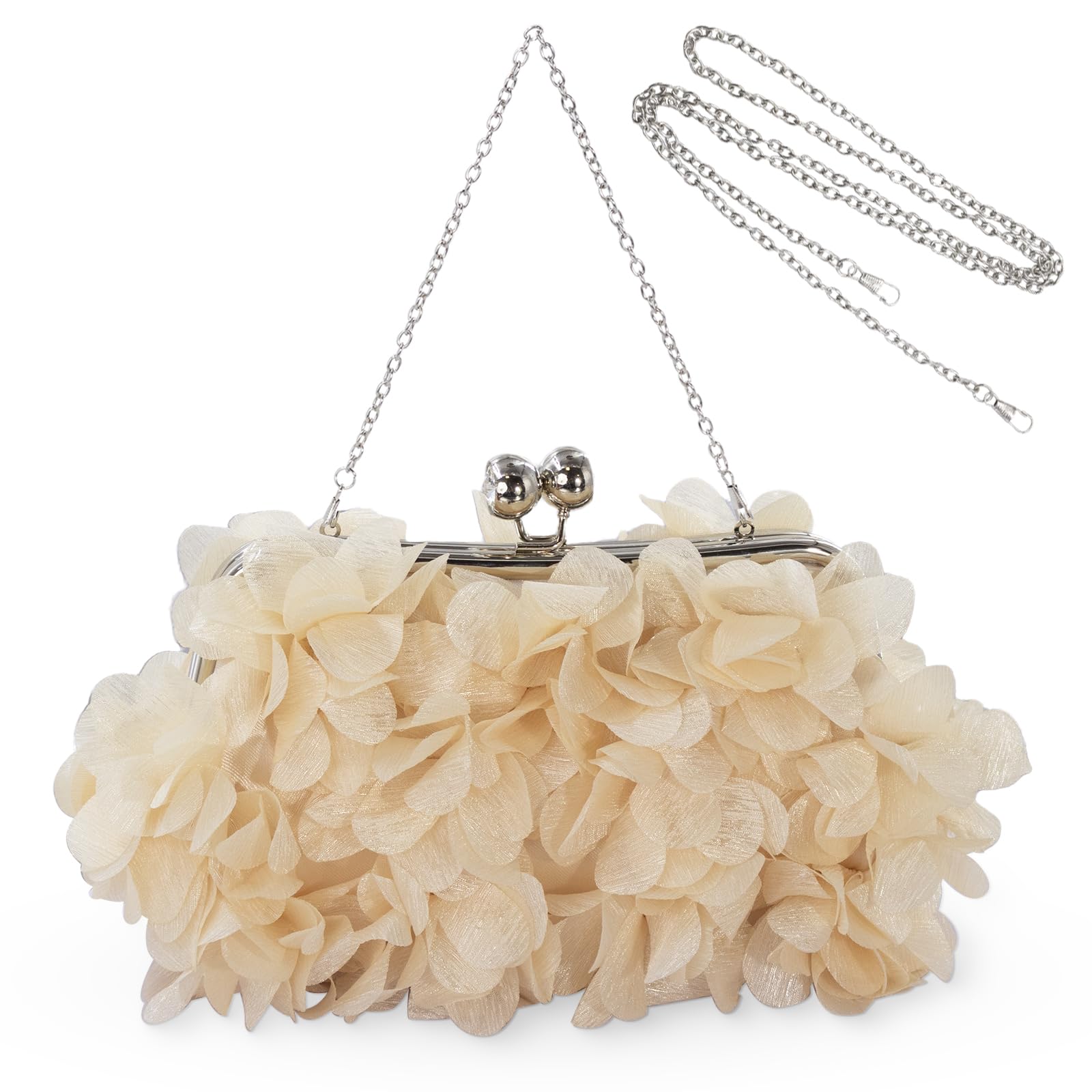 JAMBHALA Women Elegant Evening Purse, Small Floral Clutch Bag with Detachable Chain for Wedding, Party, Prom