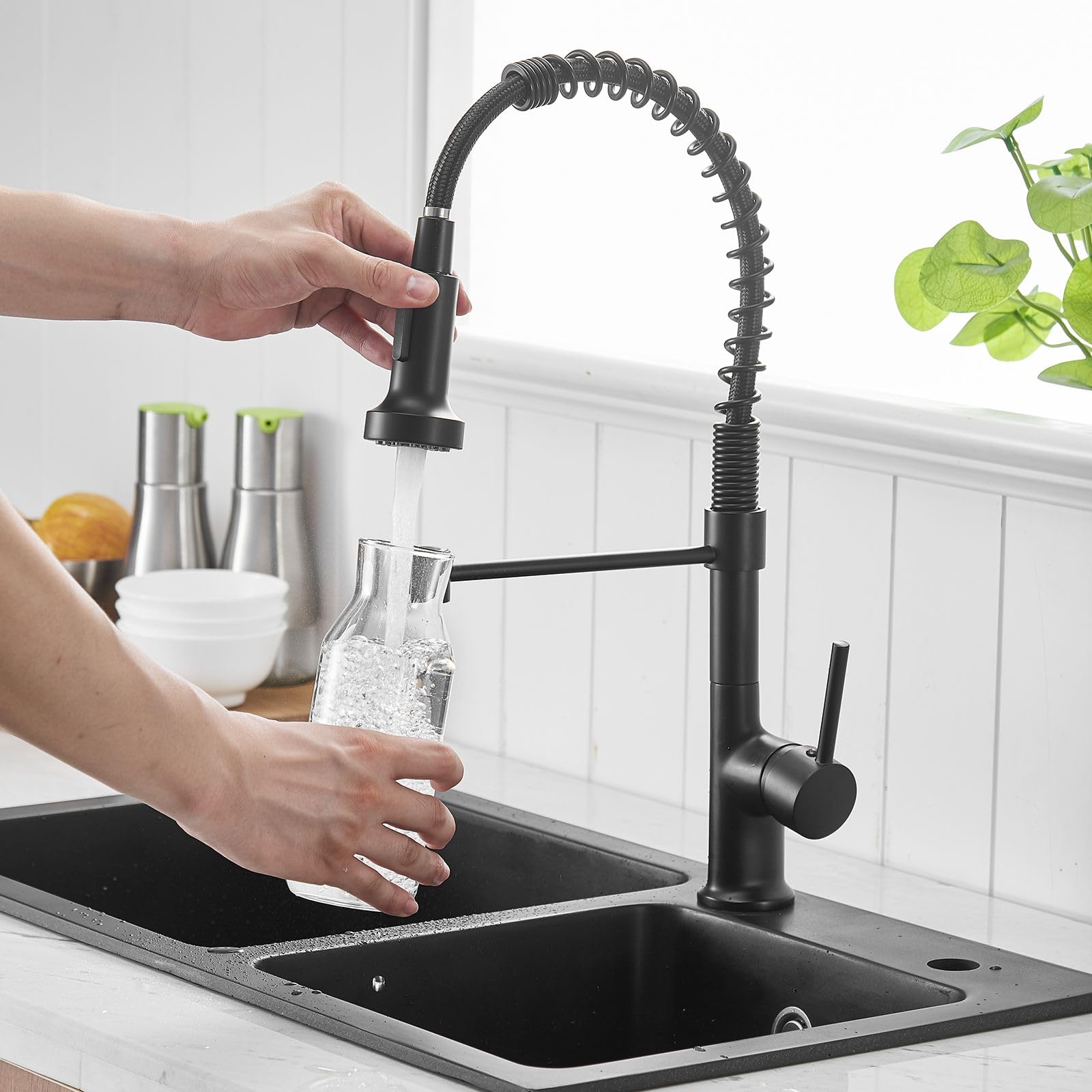 COSZWQDP Enhance Kitchen Functionality with Commercial Black Faucet Pull Down Sprayer Single Handle Design