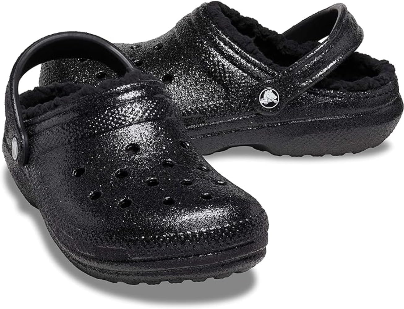 Crocs Classic Lined Glitter Unisex Clog Shoes - Faux Fur Lining - Lightweight Construction - Slip-on Style Black Men's 10, Women's 12 Medium