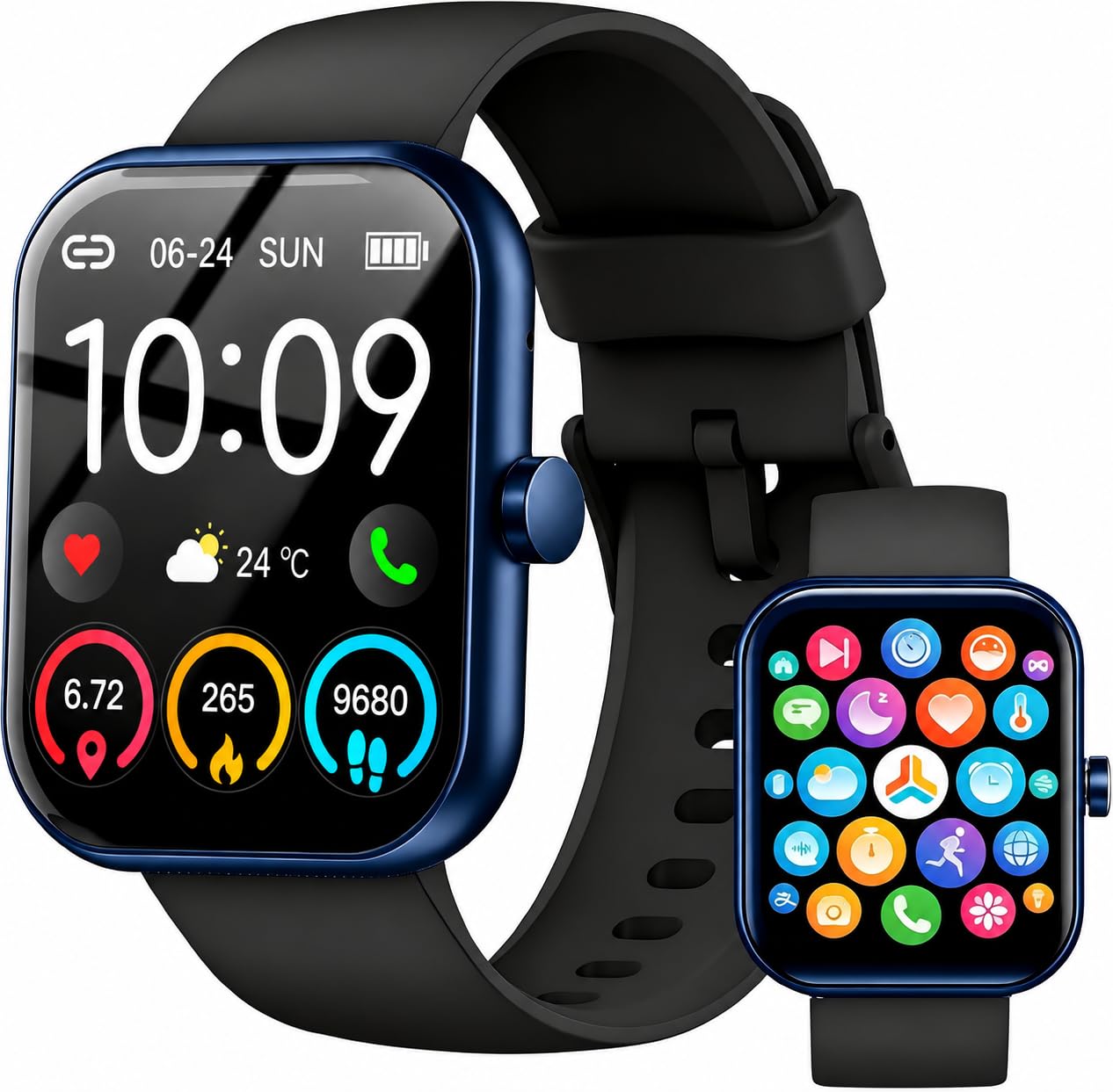 Kuizil Smartwatch Uomo Donna, 1.96" Smartwatch con Effettua/Risposta Chiamate, 100+ Sportive Fitness Tracker con Sonno Contapassi Cardiofrequenzimetro, Impermeabil IP68 Smart Watch per Android/iOS