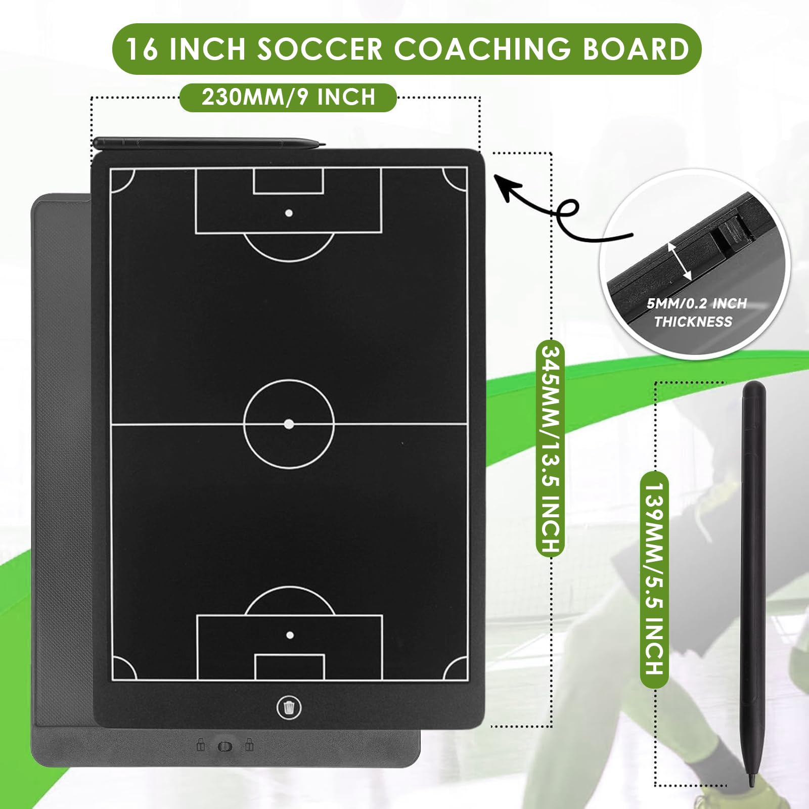 Tavola Tattica Calcio Magnetica AURIVEE 16″ LCD – Lavagna Riusabile con Stilo e Pedine Magnetiche, per Allenatori, Giocatori, Allenamento