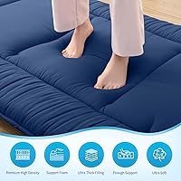 Vista 2 de MASVIS Futón japonés – Colchón grueso plegable y portátil enrollable, color azul marino, tamaño individual